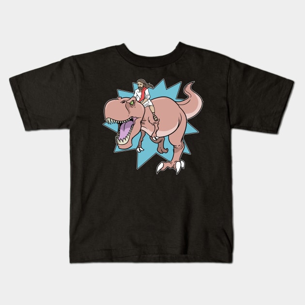 Jesus On The T-Rex Dinosaur Dino Kids T-Shirt by ModernMode